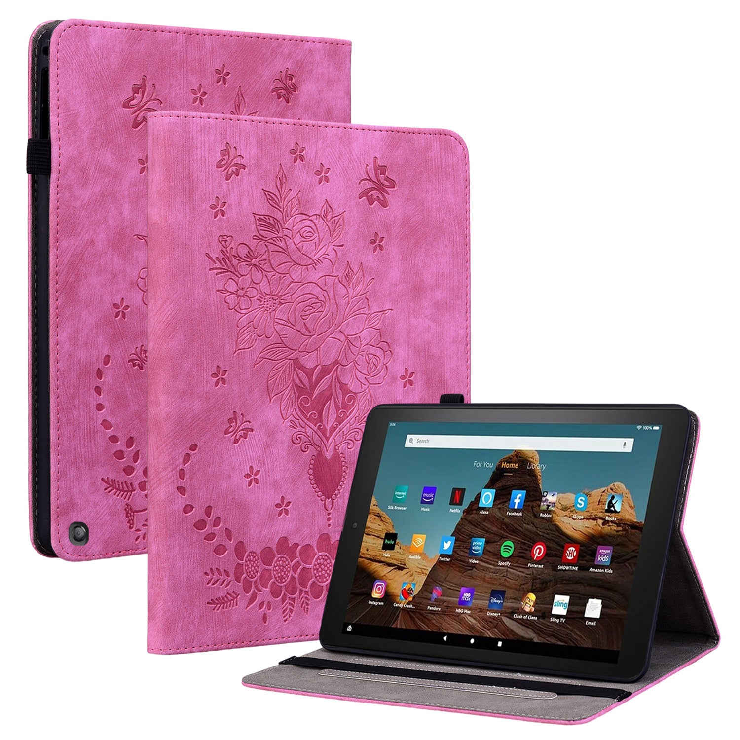 For Amazon Fire HD 10 (2023) Tablet Case Card Holder Butterfly Rose Imprinted PU Leather Cover For Amazon Fire HD 10 (2023) Tablet Case Card Holder Butterfly Rose Imprinted PU Leather Cover